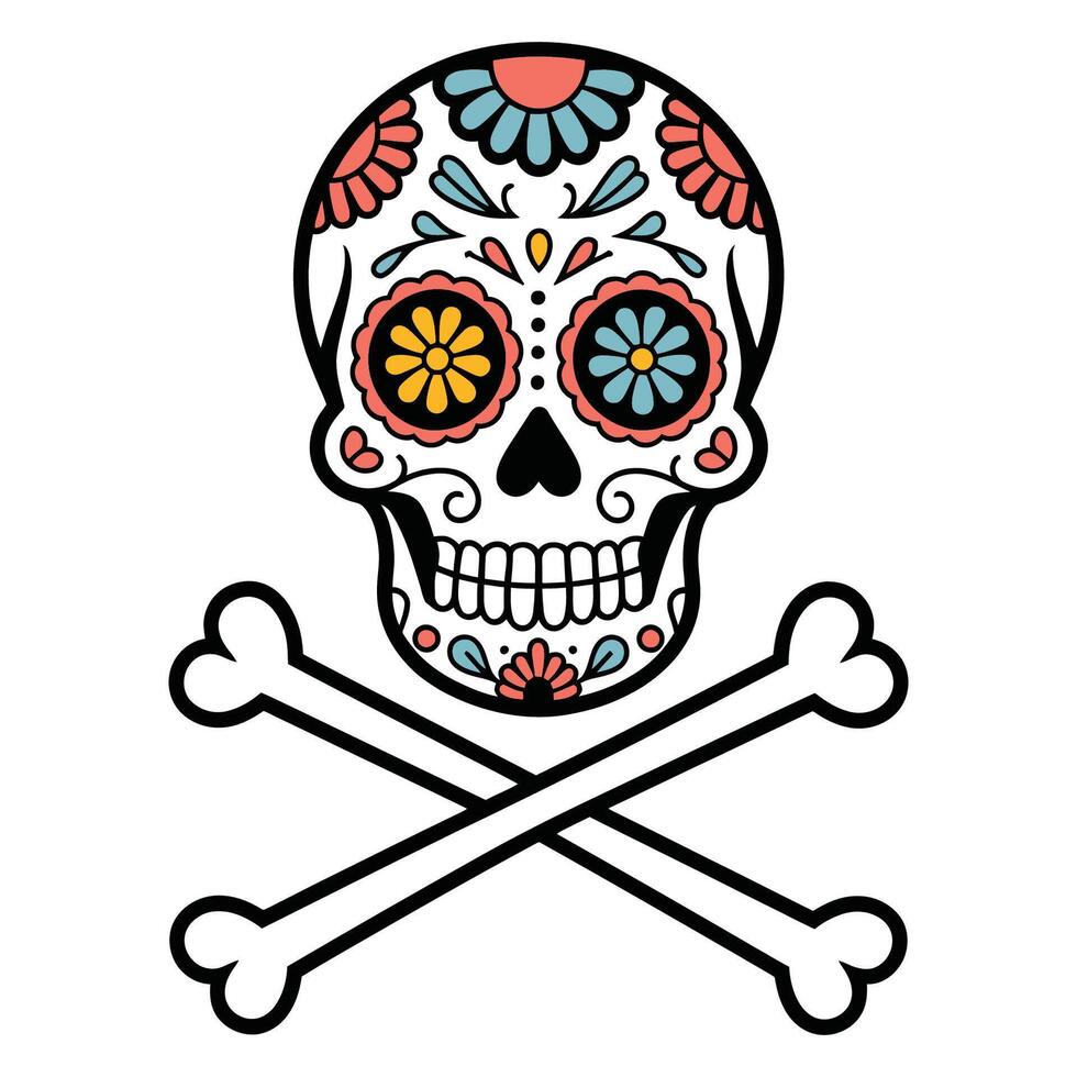 Colorful Sugar Skull with Crossbones Illustration vector
