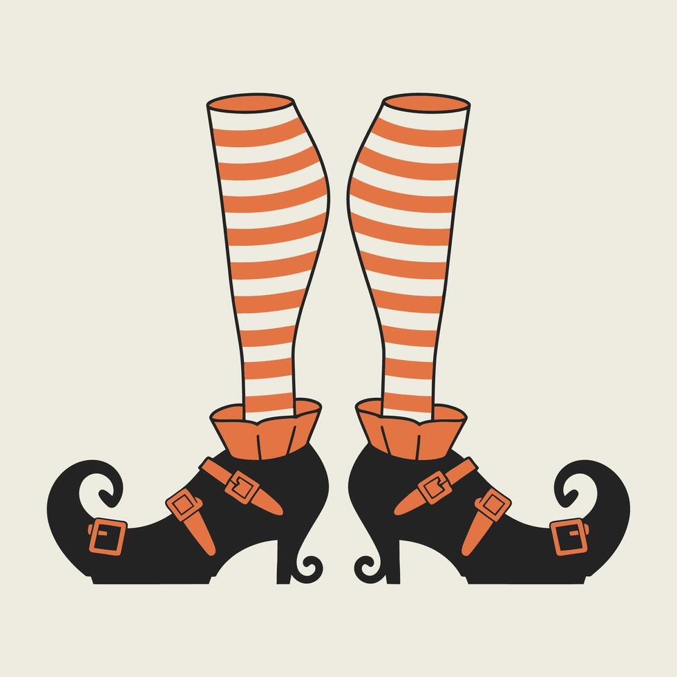 Witch Legs with Striped Stockings and Curled Shoes vector
