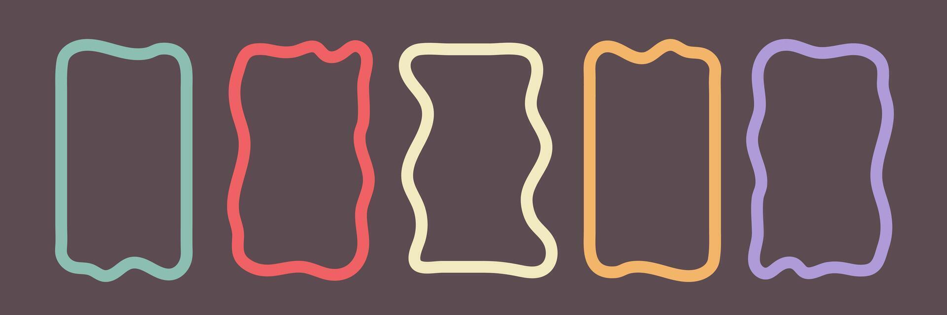 Scalloped rectangle borders. Abstarct line frames. Groovy shapes set of wave borders vector