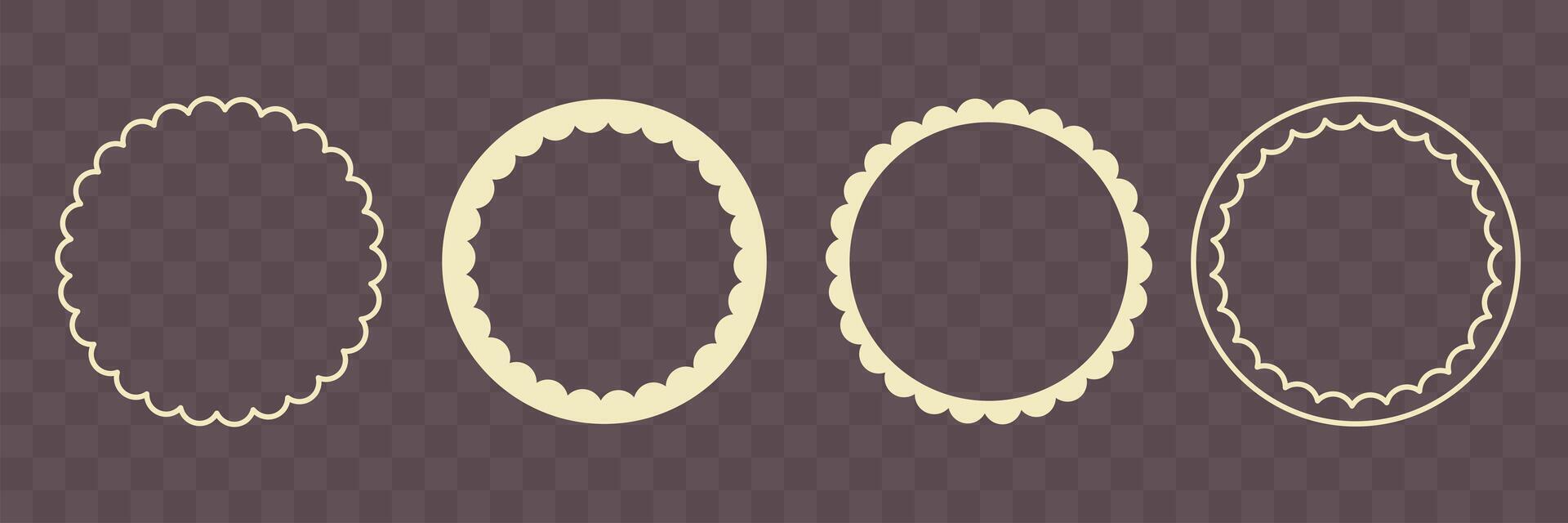 Squiggle circles frames for text or images. Zigzag border, waves edgy forms. transparent background vector