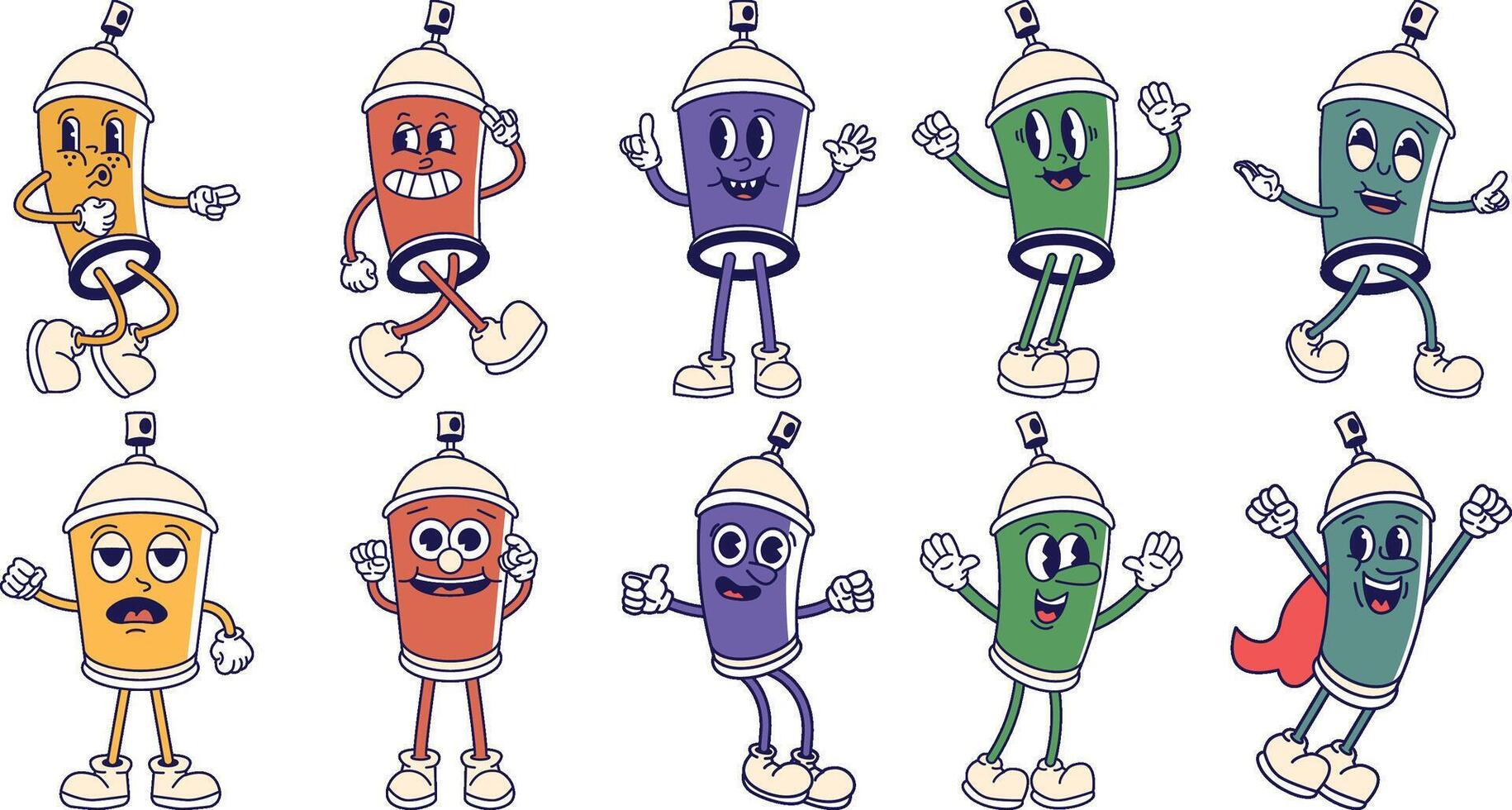 Collection Spray Can Groovy Mascot Illustration vector