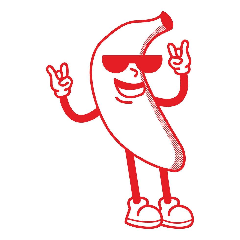 Banana Groovy line cartoon fruit mascot vector
