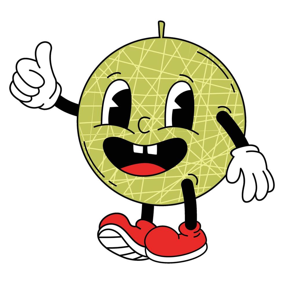 Melon Retro Groovy Cartoon Fruit Character Illustration vector