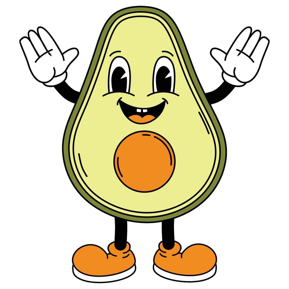 Avocado Retro Groovy Cartoon Fruit Character Illustration vector