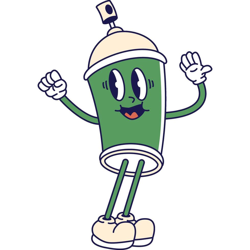 Green Spray Can Groovy Mascot Illustration vector