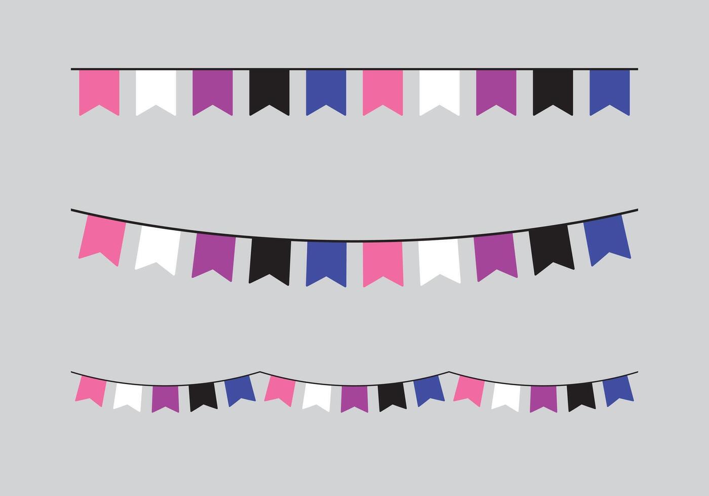Pink, white, purple, black and blue colored party bunting, as the colors of the genderfluid flag. LGBTQI concept. Flat design illustration. vector