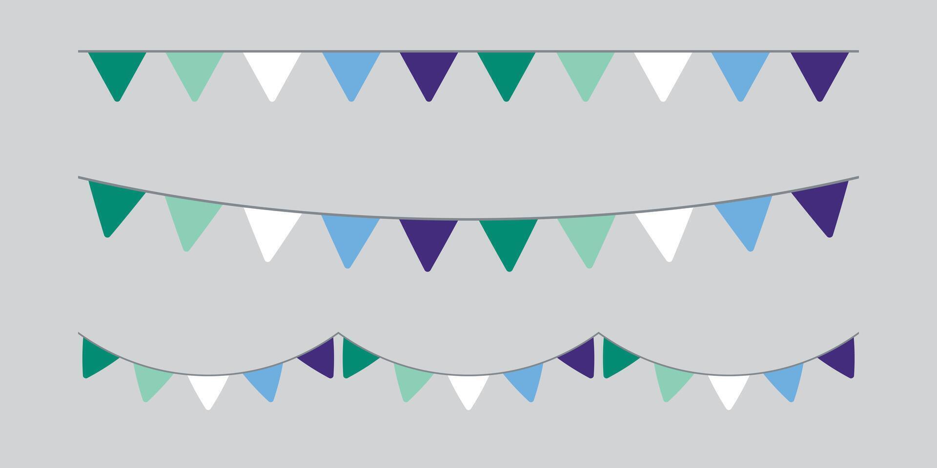 Green, white, blue and purple colored party bunting, as the colors of the gay man flag. LGBTQI concept. Flat design illustration. vector