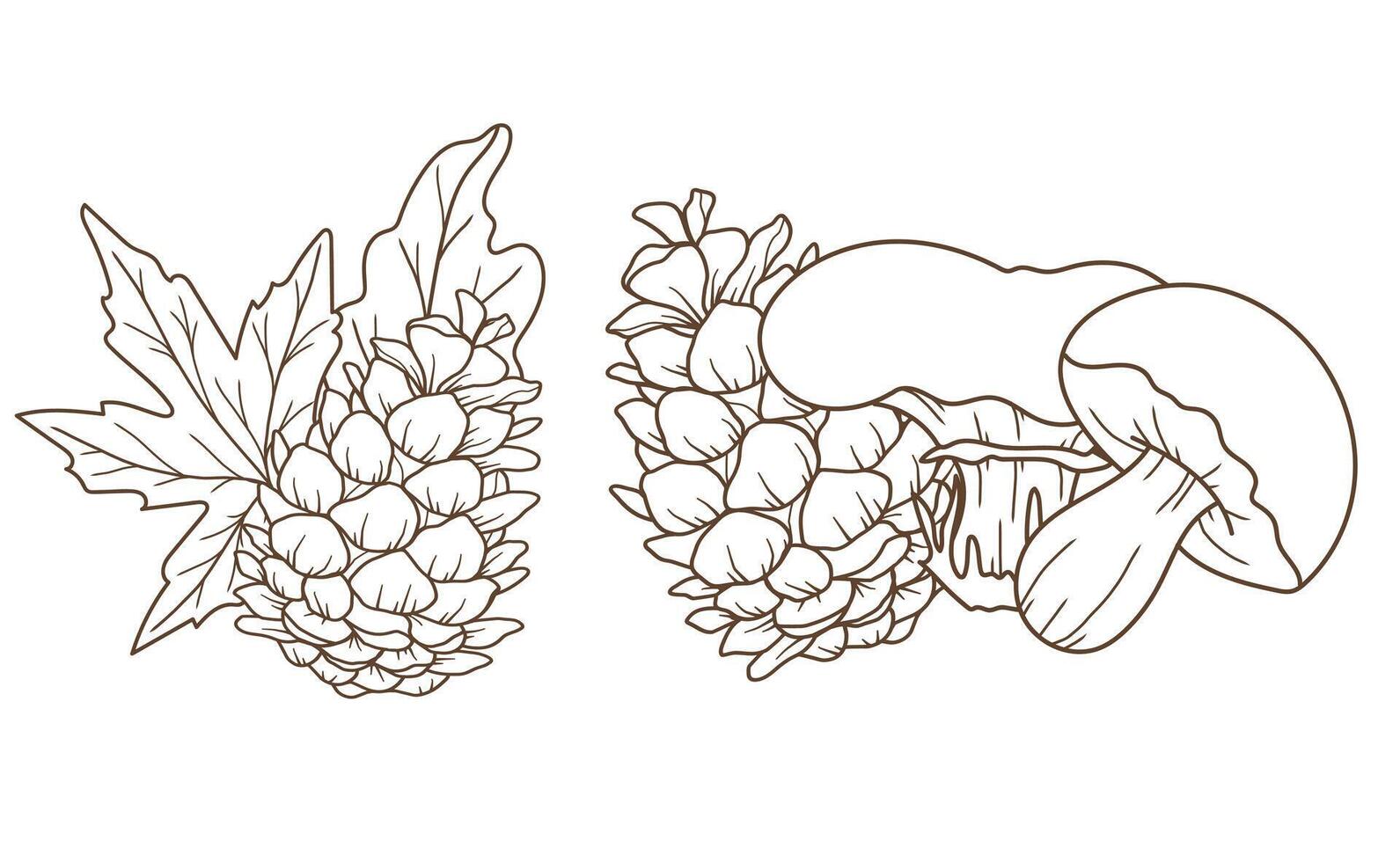Mushroom fall arrangements isolated on white. Berry line art ilustration. Fall Hand Drawn Outline. Fall Coloring Page. Traditional Thanksgiving Graphics vector