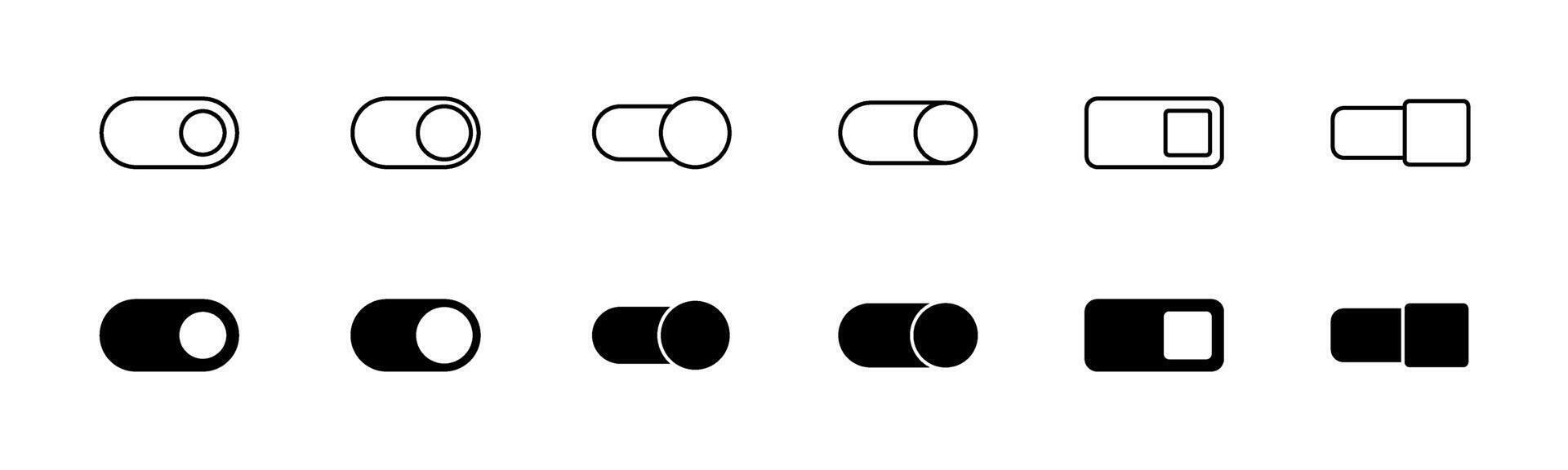 Switch toggle icon set. Switch on and off set. Toggle slider vector