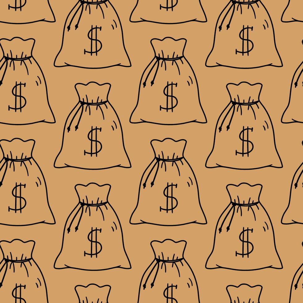 Seamless pattern with money bag. Hand drawn illustration in sketch style. vector