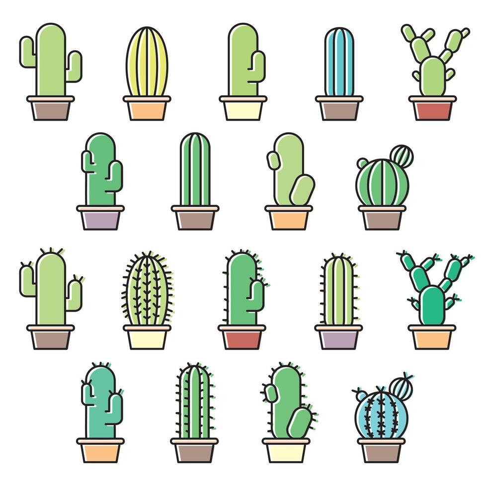 Cactus plants in pots on white background vector