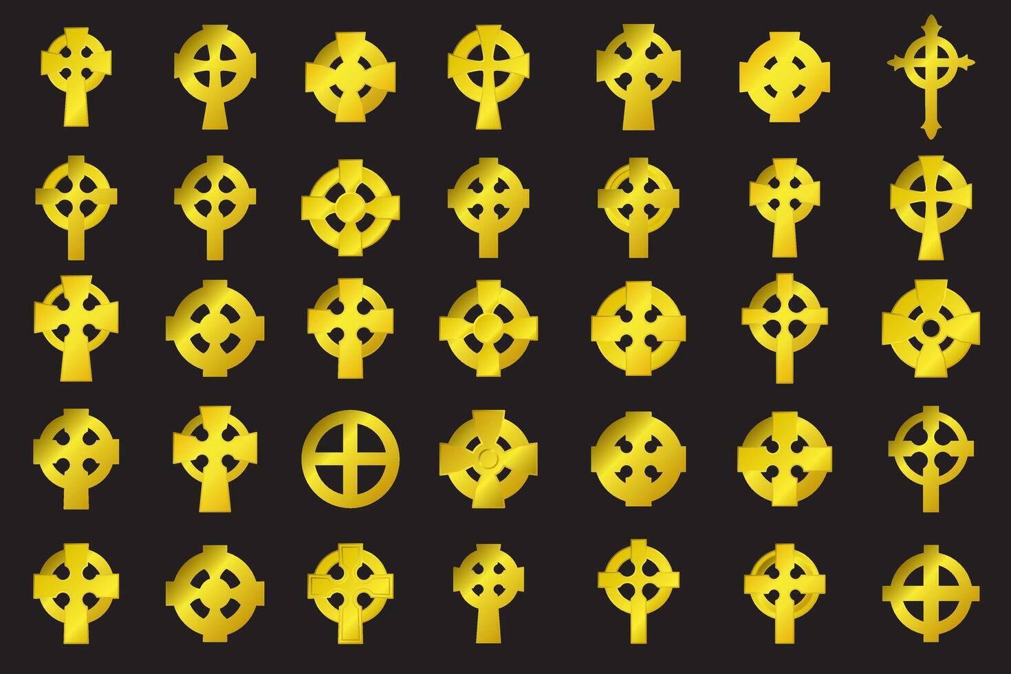 Celtic crosses golden icon set. Symbols of Ireland vector