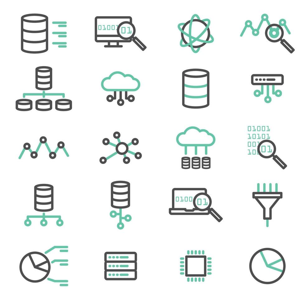 Simple set of big data, database, cloud computing, server, network vector
