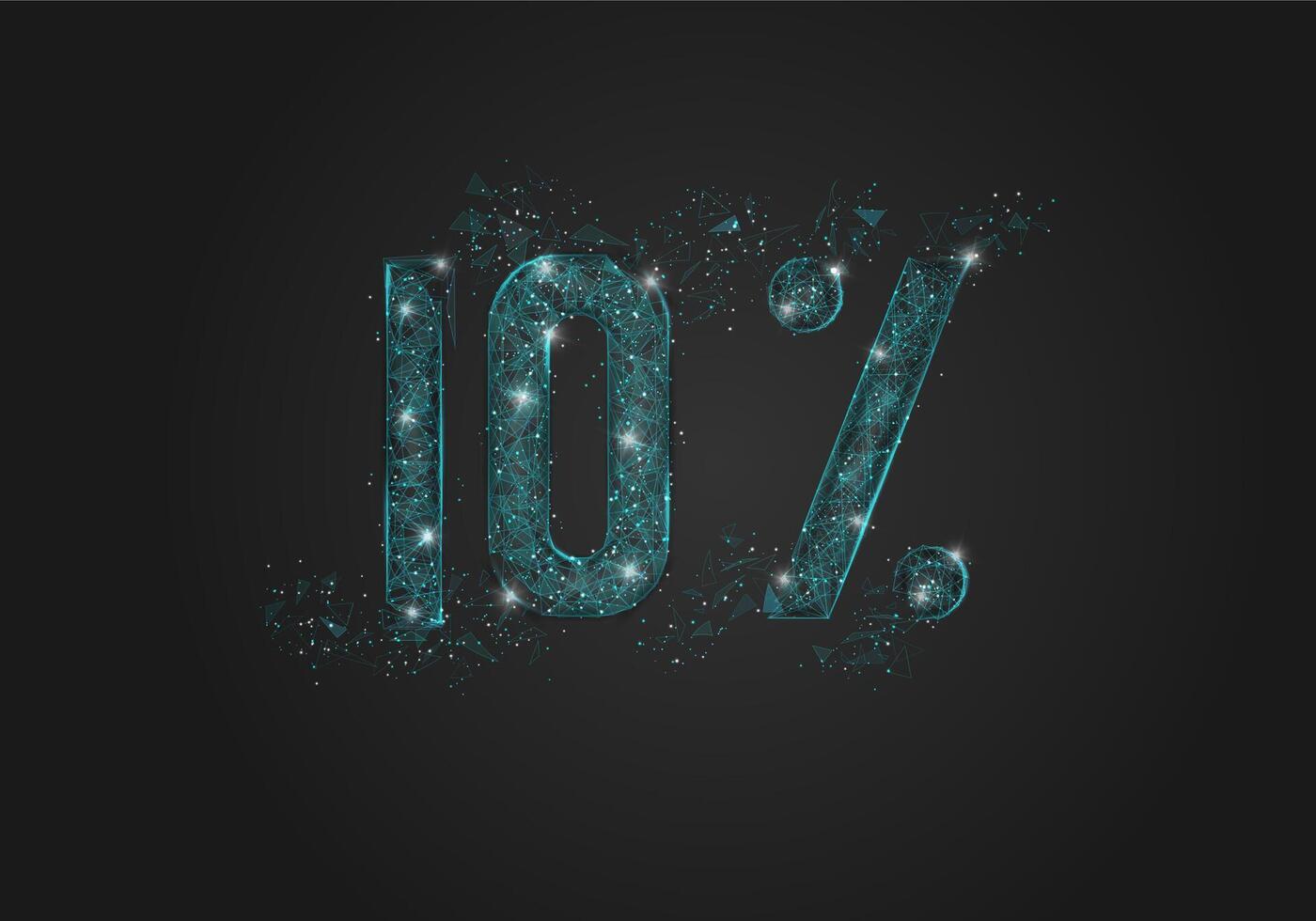 Abstract isolated blue 10 percent sale concept. Polygonal illustration looks like stars in the black night sky in space or flying glass shards. Digital design for website, web, internet. vector