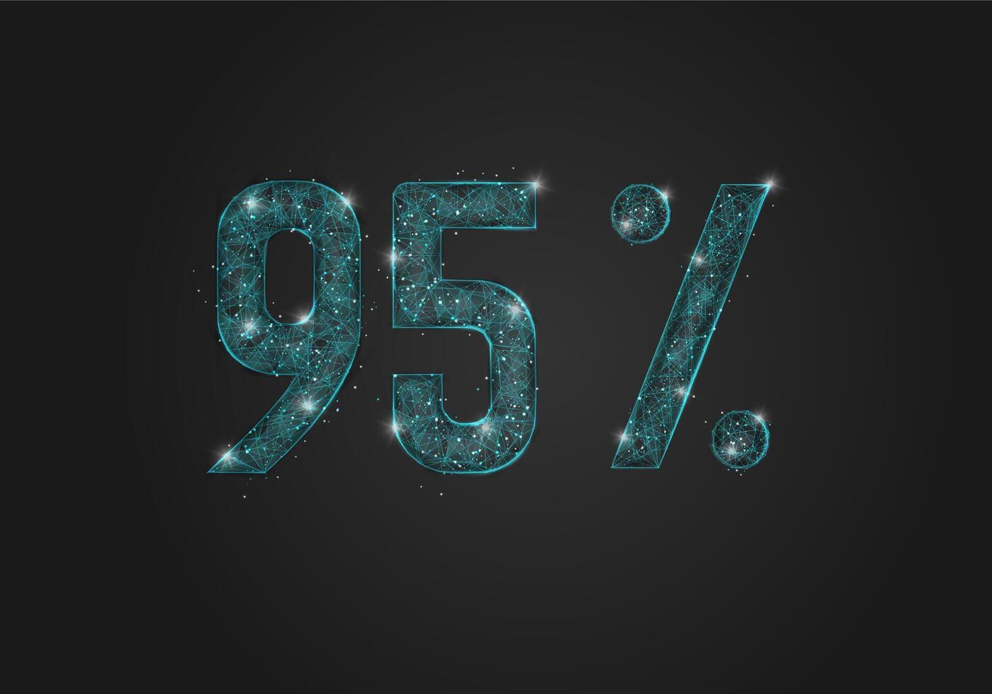 Abstract isolated blue 95 percent sale concept. Polygonal illustration looks like stars in the black night sky in space or flying glass shards. Digital design for website, web, internet vector