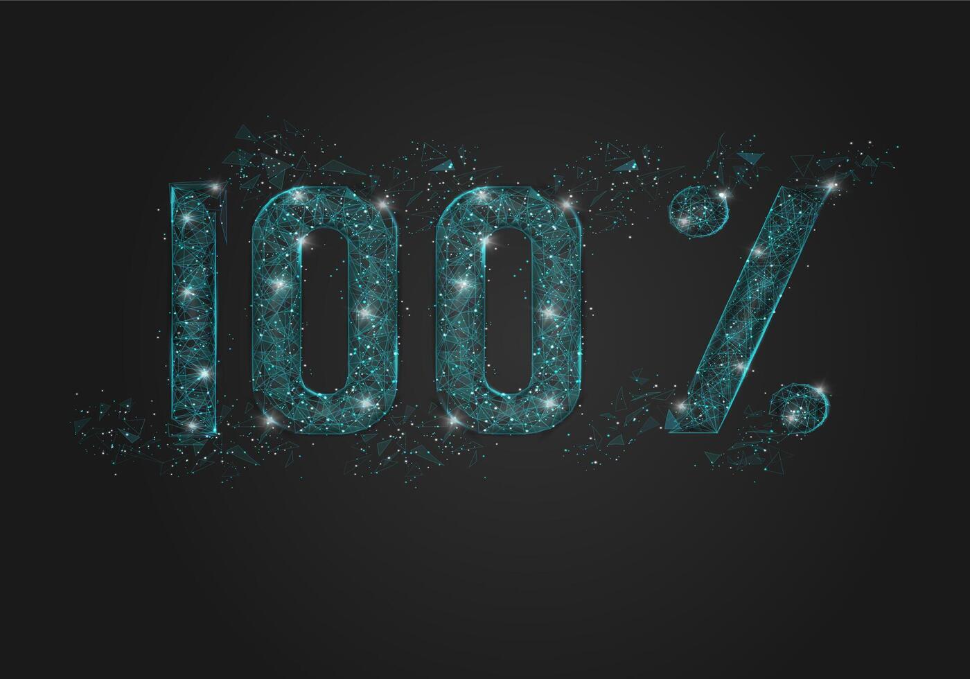 Abstract isolated blue 100 percent sale concept. Polygonal illustration looks like stars in the black night sky in space or flying glass shards. Digital design for website, web, internet. vector