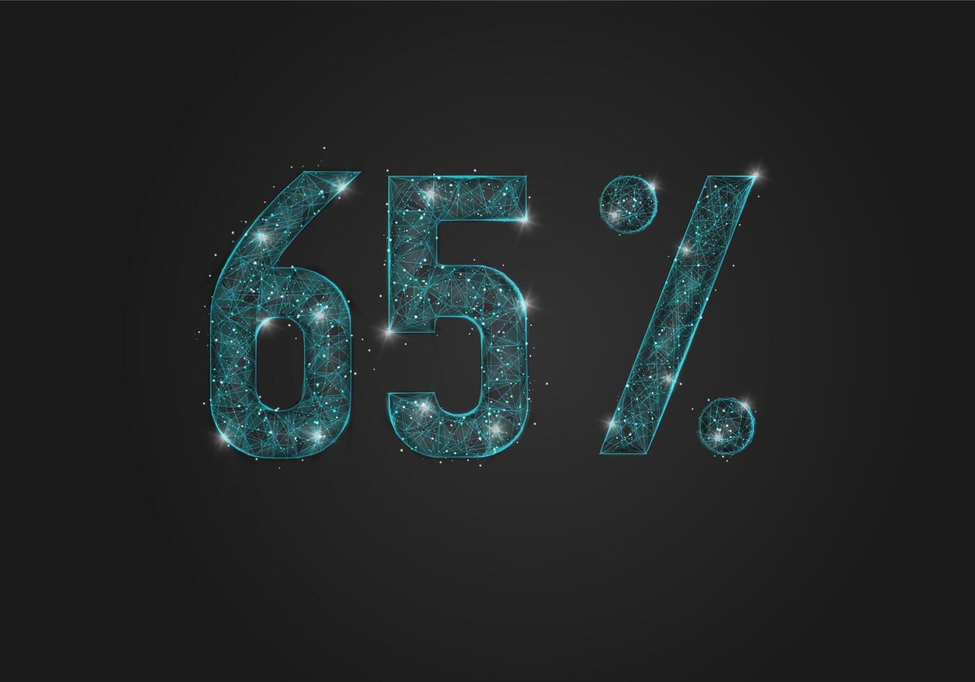 Abstract isolated blue 65 percent sale concept. Polygonal illustration looks like stars in the blask night sky in spase or flying glass shards. Digital design for website, web, internet. vector
