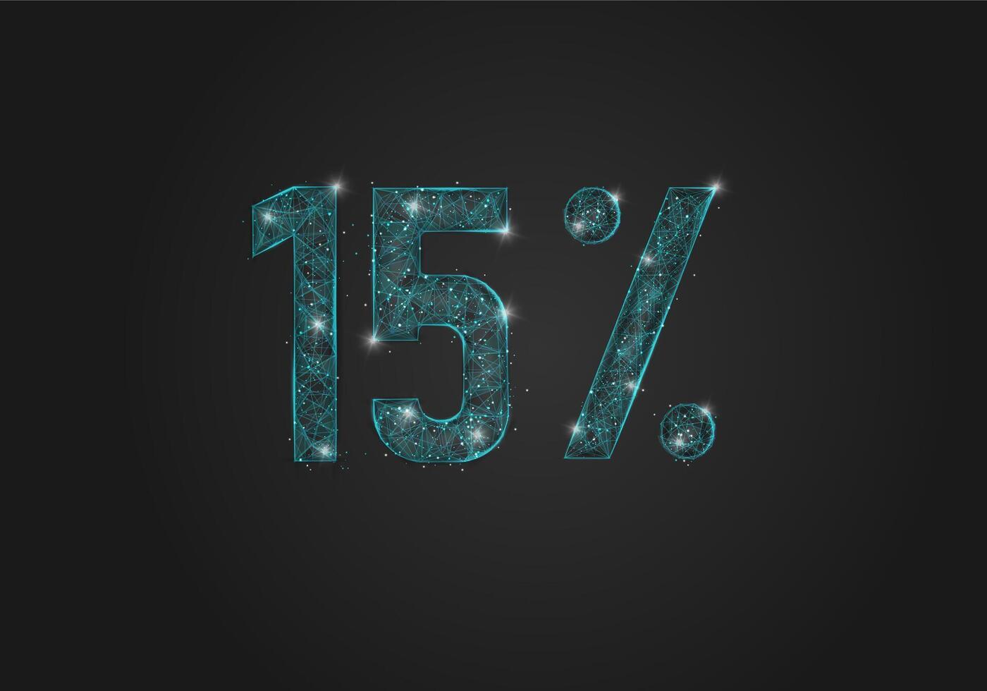 Abstract isolated blue 15 percent sale concept. Polygonal illustration looks like stars in the blask night sky in spase or flying glass shards. Digital design for website, web, internet. vector