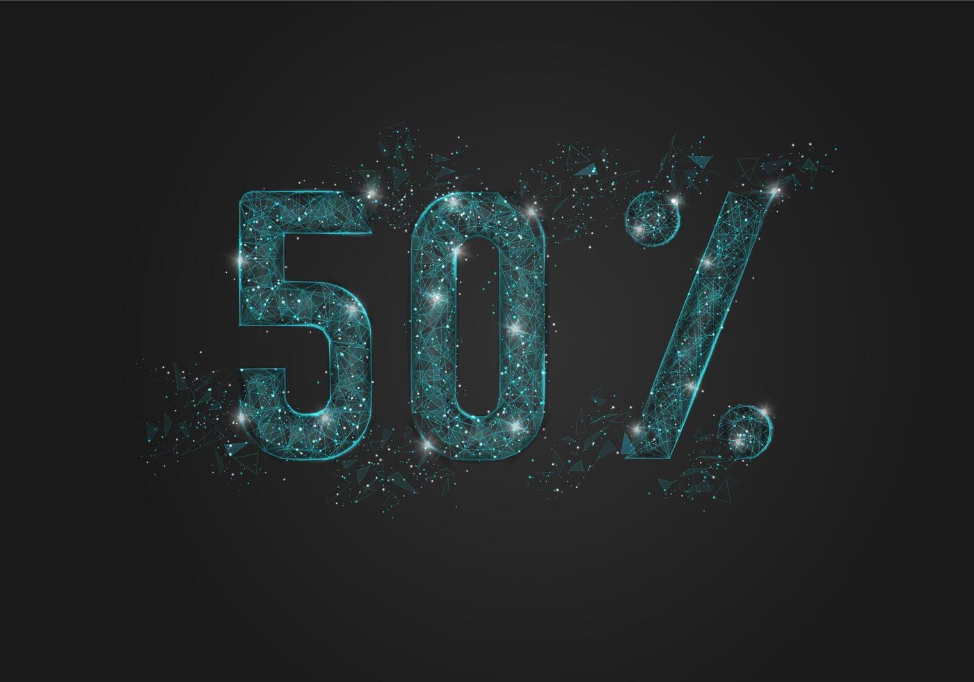 Abstract isolated blue 50 percent sale concept. Polygonal illustration looks like stars in the black night sky in space or flying glass shards. Digital design for website, web, internet. vector