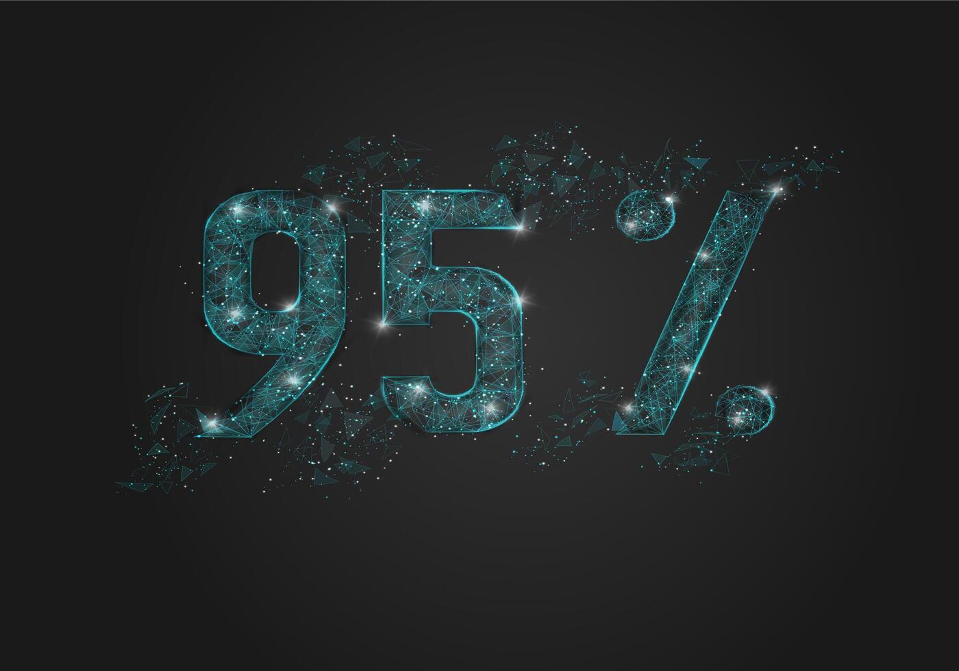 Abstract isolated blue 95 percent sale concept. Polygonal illustration looks like stars in the black night sky in space or flying glass shards. Digital design for website, web, internet. vector
