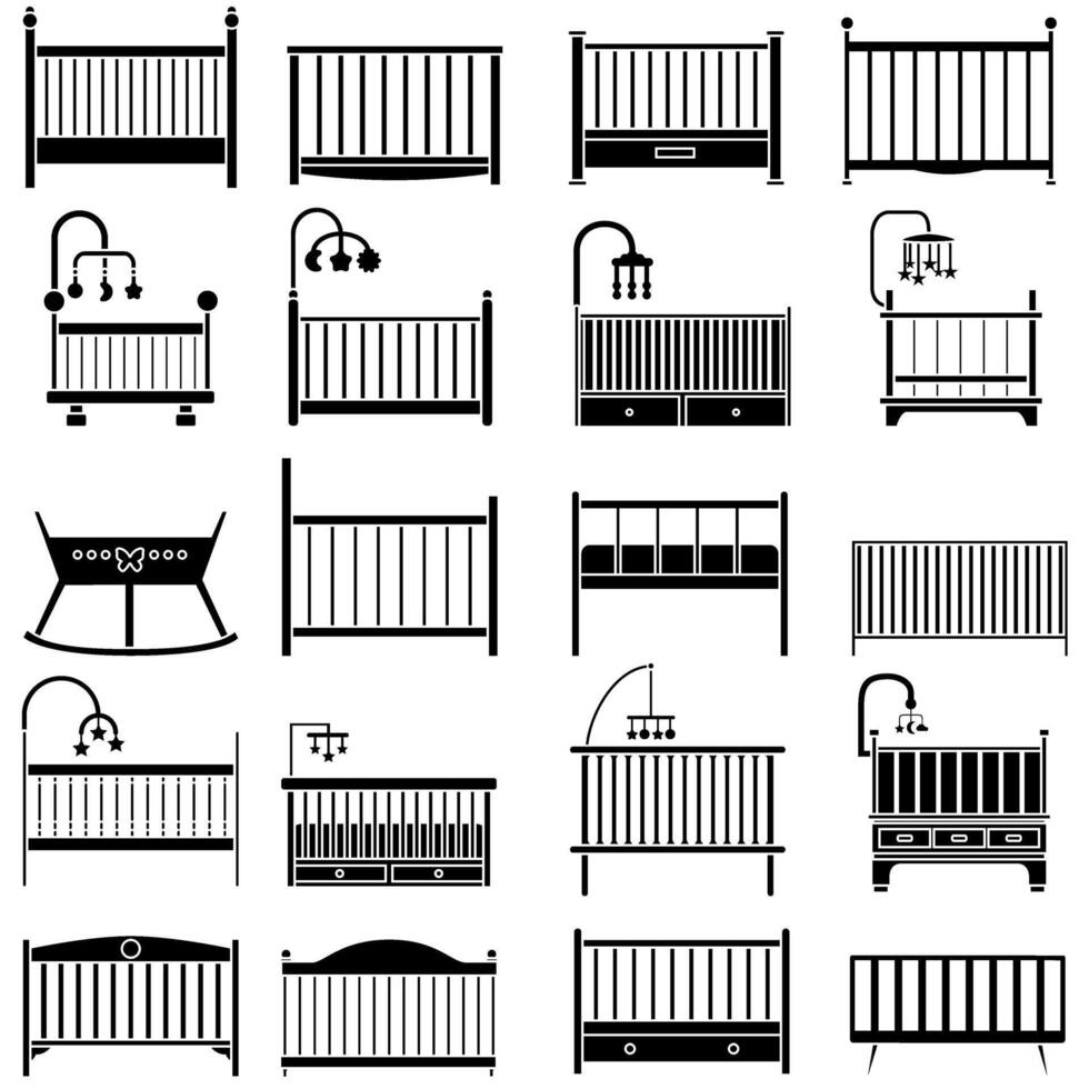 Baby crib icon set. Cot illustration sign collection. Crib symbol or logo. vector