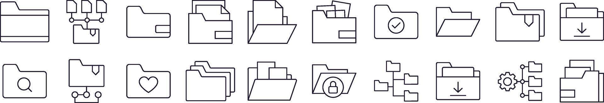 Collection of Line Icons of Computer Folder. Editable Stroke. Minimalistic Linear Pictogram for Design of Cards, Apps, Banners, Posts vector