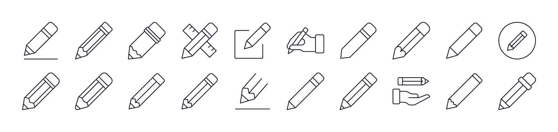 Pen Outline Web Line Icons Collection. Editable Stroke. Minimalistic Linear Pictogram for Design of Cards, Apps, Banners, Posts vector