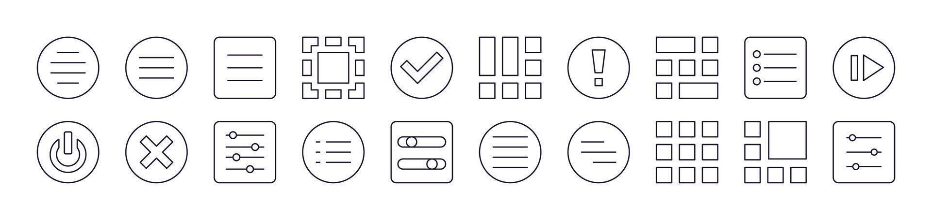 Bundle of Line Icons of Interface. Editable Stroke. Minimalistic Linear Pictogram for Design of Cards, Apps, Banners, Posts vector