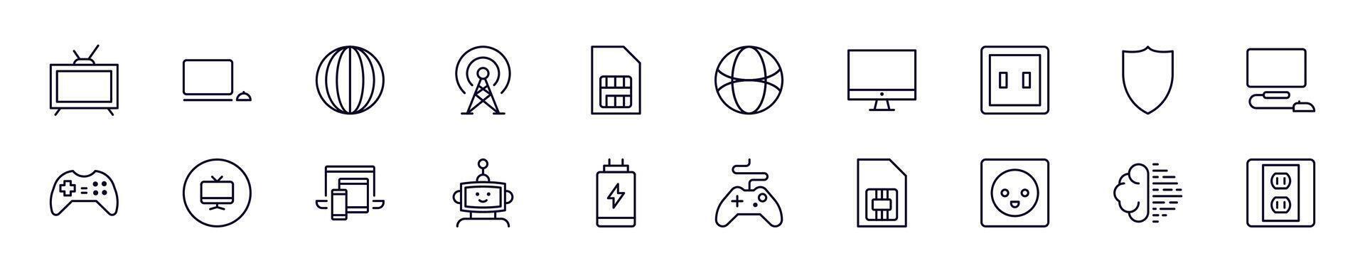 Electronics Symbols drawn with black thin line. Editable stroke. Simple linear illustration that can be used as a design element for apps and websites vector