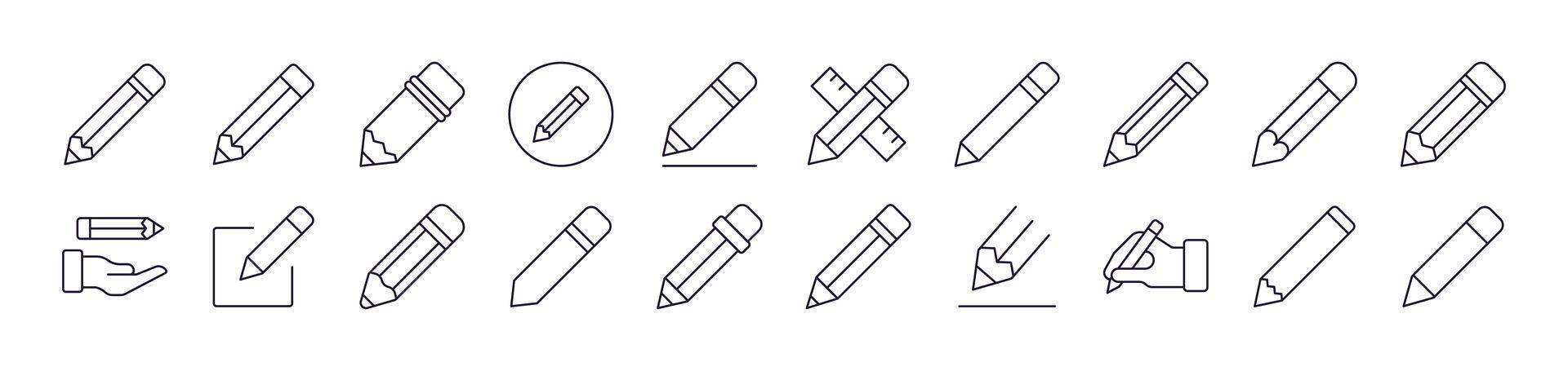 Set of Line Icons of Pen. Editable Stroke. Minimalistic Linear Pictogram for Design of Cards, Apps, Banners, Posts vector
