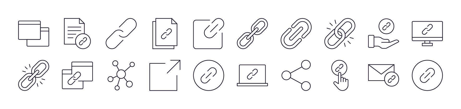 Link and Share Line Icon Set. Editable Stroke. Minimalistic Linear Pictogram for Design of Cards, Apps, Banners, Posts vector