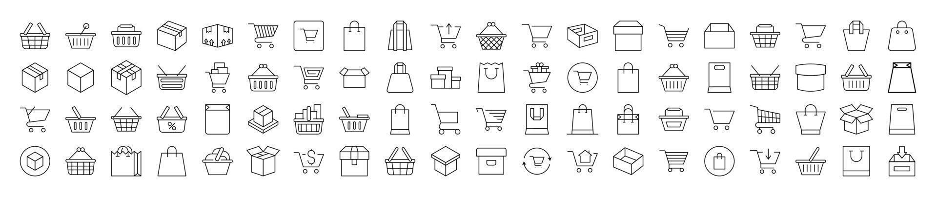 Shopping Cart, Bag, Delivery Simple Isolated Line Icons Collection. Editable Stroke. Suitable for Web Sites, Books, Cards, Apps vector