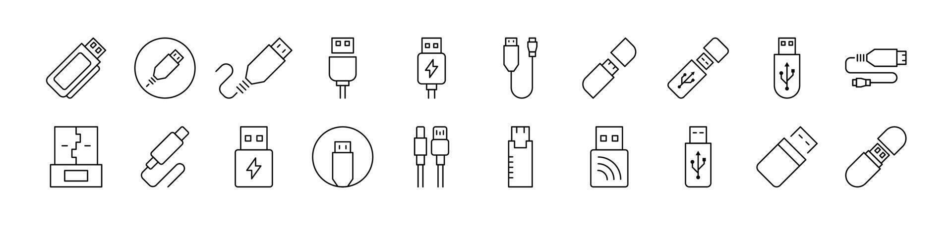 Simple Linear Icon of USB Cable. Editable Stroke. Minimalistic Linear Pictogram for Design of Cards, Apps, Banners, Posts vector