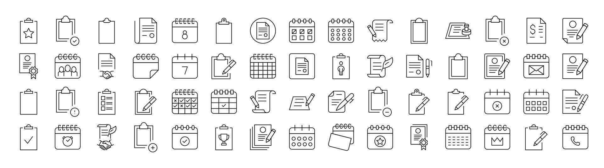 Documents, Clipboard, Calendar Outline Picture Collection. Editable Stroke. Perfect for Infographics, Articles, Books, Flyers, Banners vector