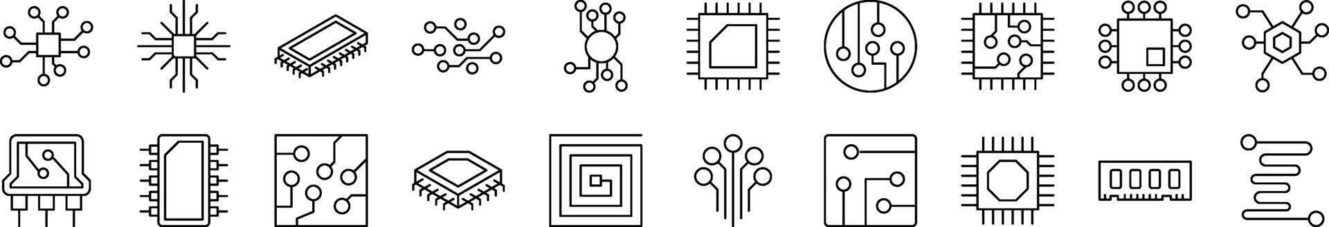 Simple Linear Icon of Chip and Scheme. Editable Stroke. Minimalistic Linear Pictogram for Design of Cards, Apps, Banners, Posts vector