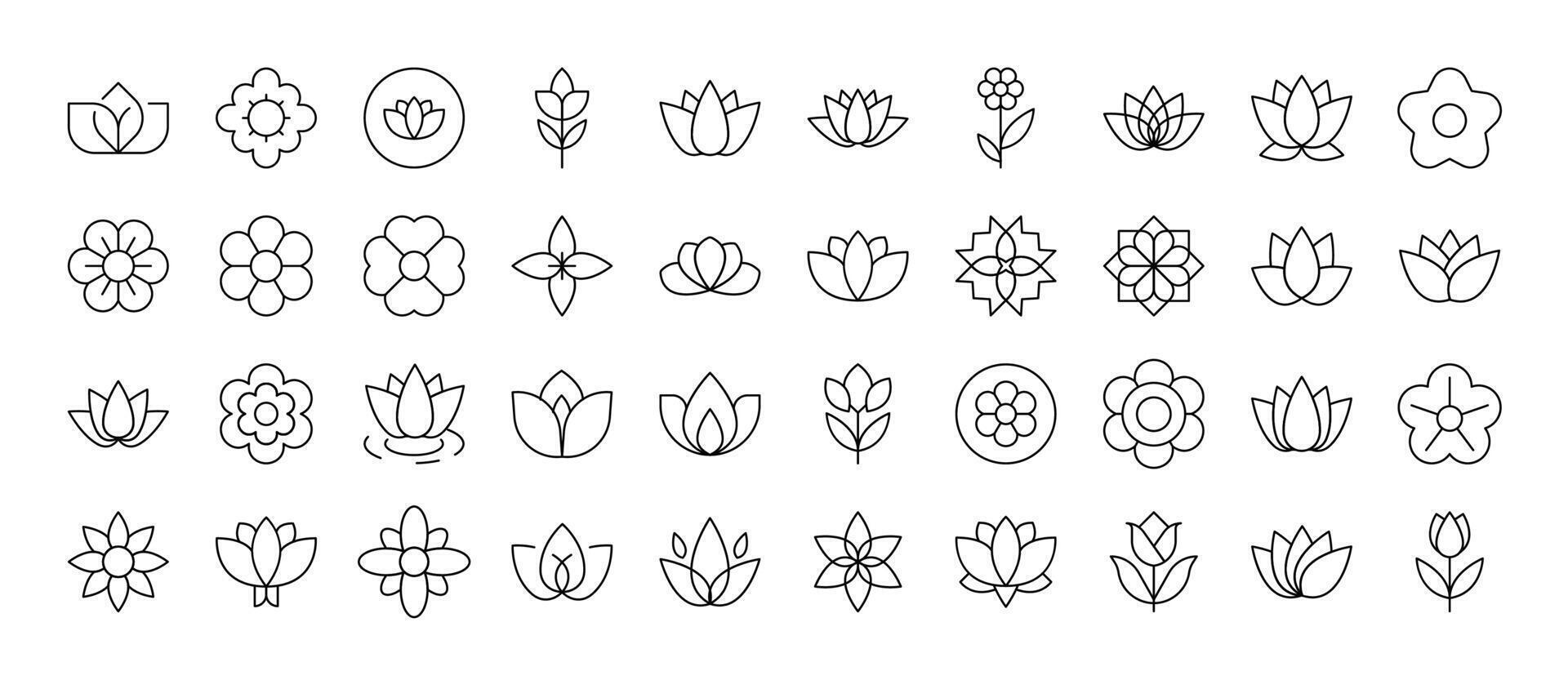 Beautiful Flowers Simple Isolated Line Icons Collection. Editable Stroke. Suitable for Web Sites, Books, Cards, Apps vector