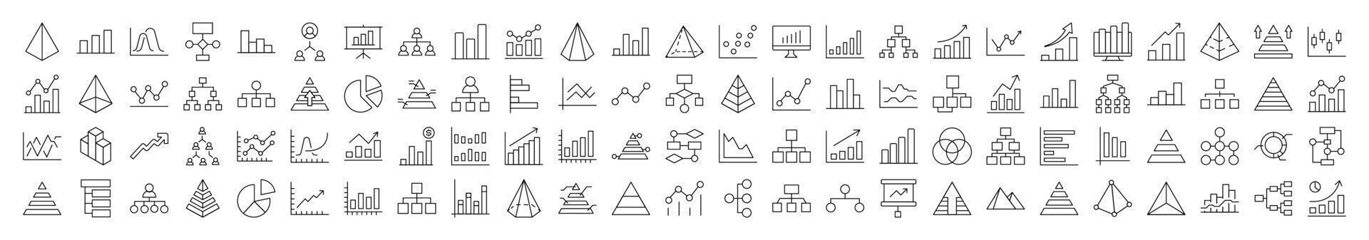 Pie Chart, Hierarchy, Pyramid Related Icon Set. Editable Stroke. Suitable for Web Sites, Books, Cards, Apps vector