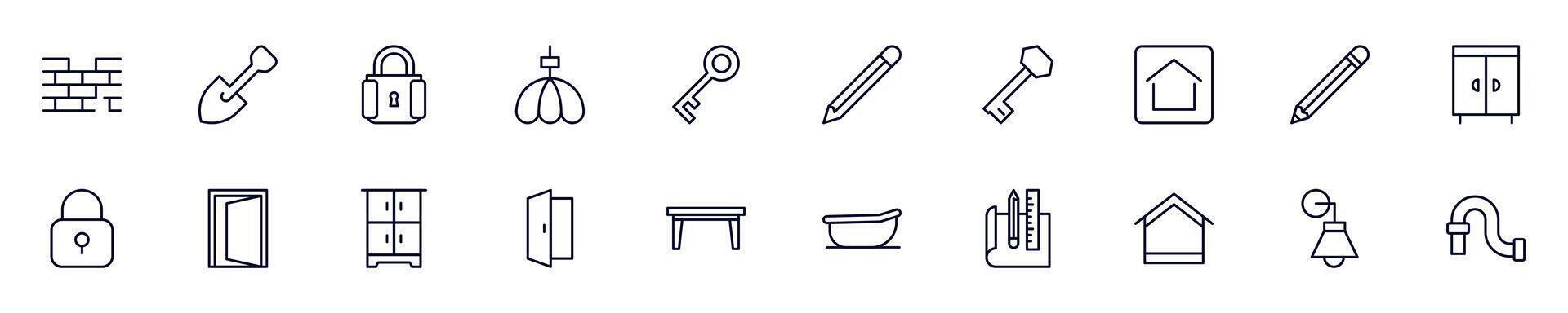 House, repair, renovation thin line icons set. Simple linear illustrations that suitable for apps, infographics, books, online shops and stores vector