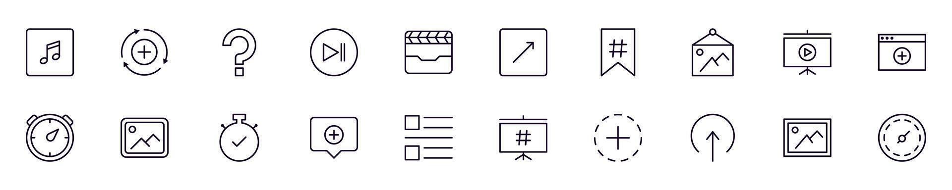 Essential signs for interface thin line icons set. Simple linear illustrations that suitable for apps, infographics, books, online shops and stores vector