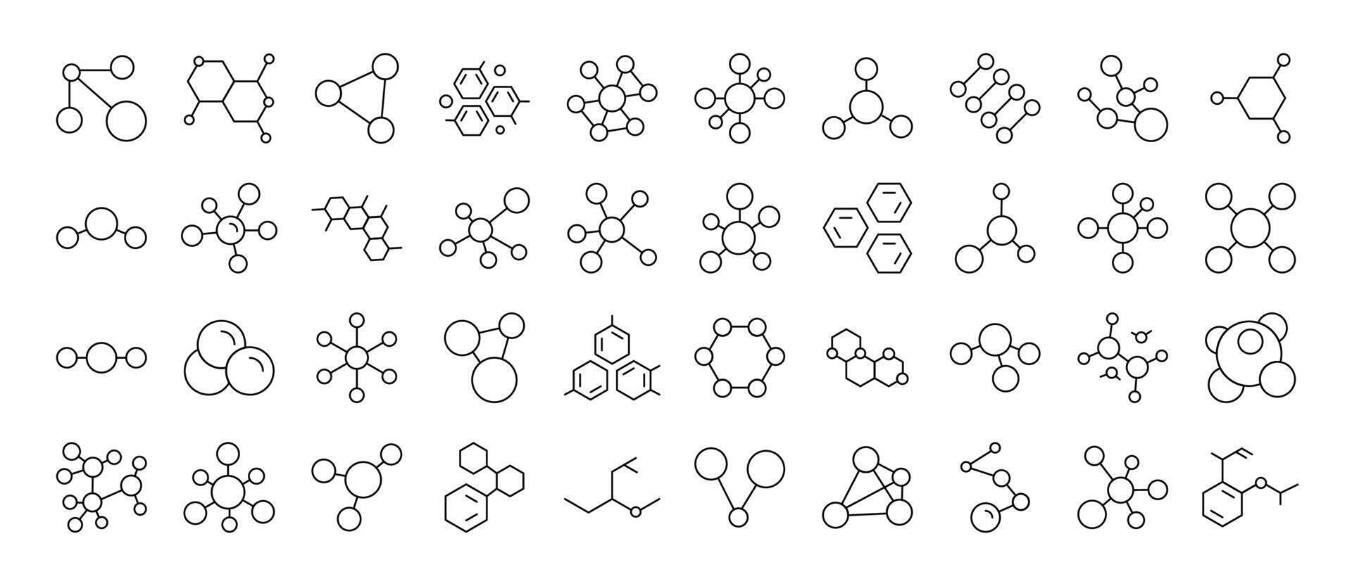 Chemistry Outline Simple Icons Bundle. Contains Icons of Atom and Chemical Compounds that Can Be Used for Design of Cards, Posts, Apps, Web Sites vector