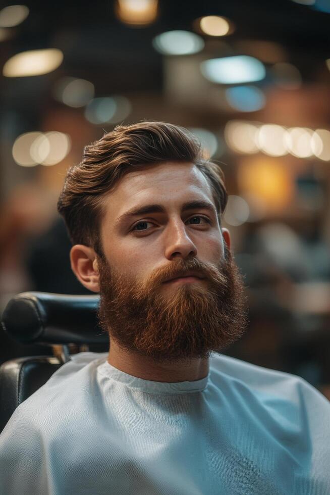 Stylish barbershop interior with French flag colors and modern lighting