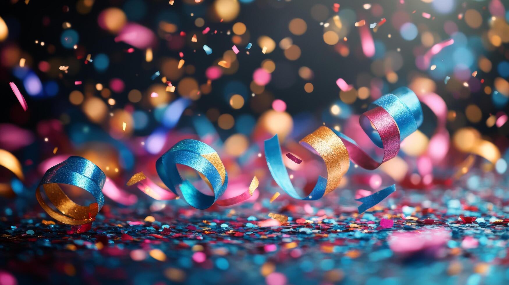 Celebratory champagne flutes with bubbles and festive decorations during a holiday gathering photo