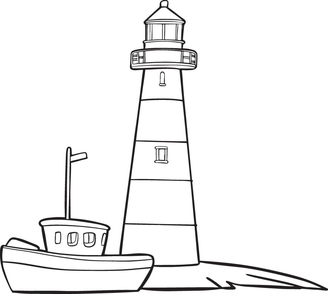 Lighthouse and boat Illustration element vector