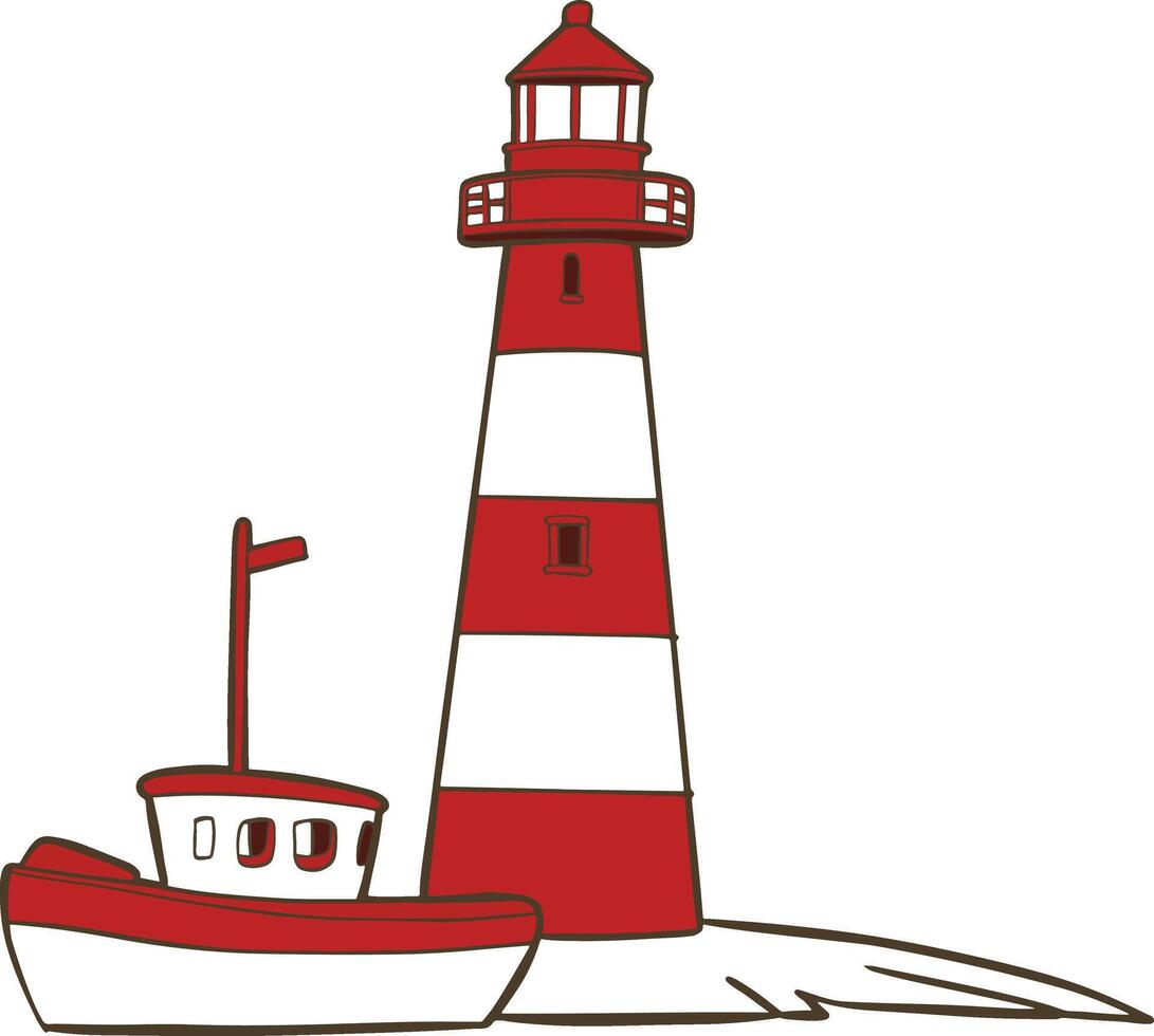 Lighthouse and boat Illustration element vector