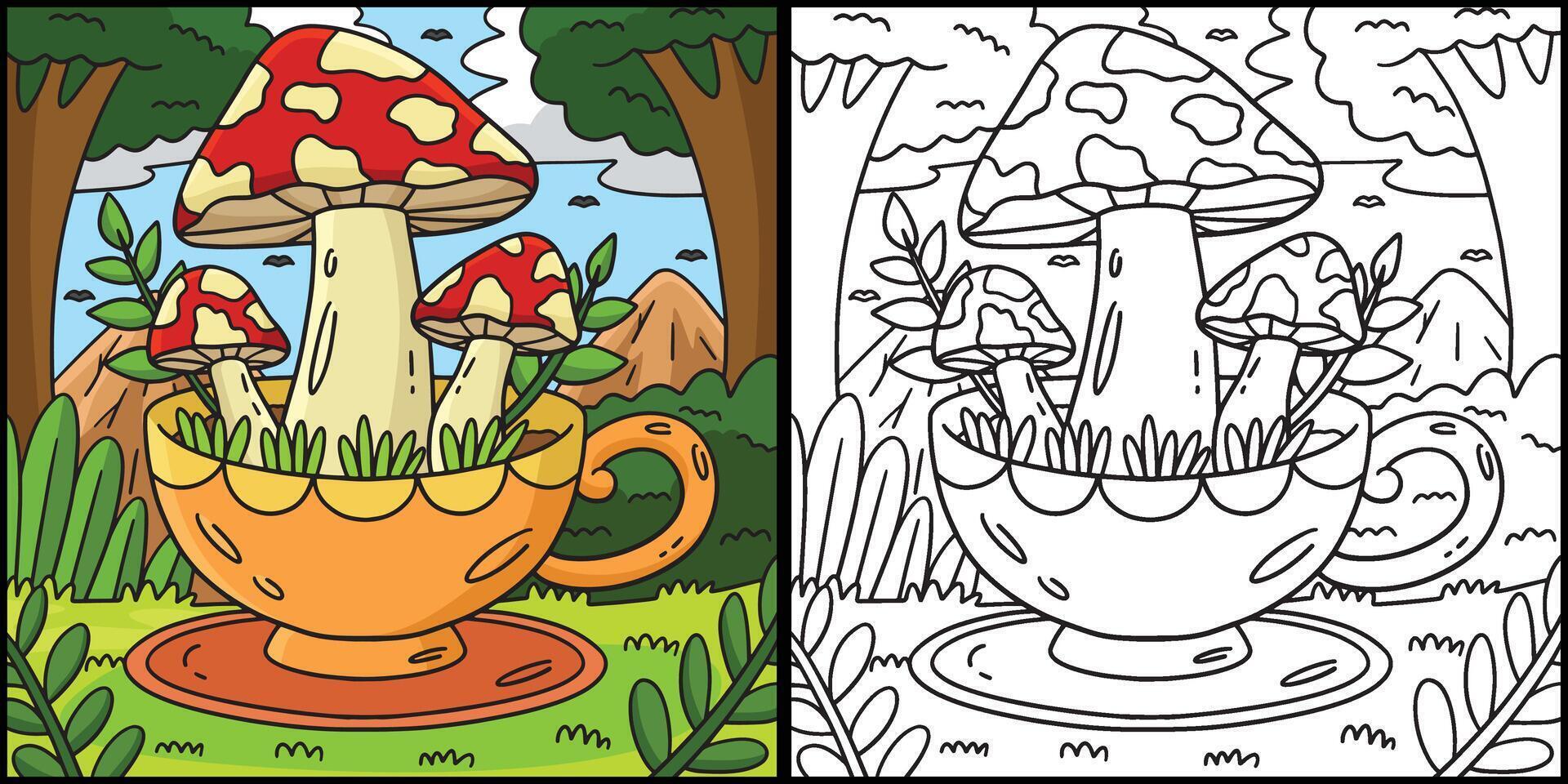 Mushrooms Sprouting from Teacup Illustration vector