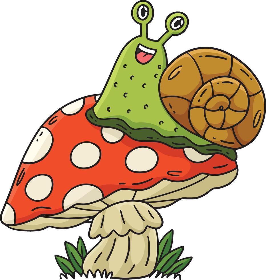 Mushroom and Snail Cartoon Colored Clipart vector