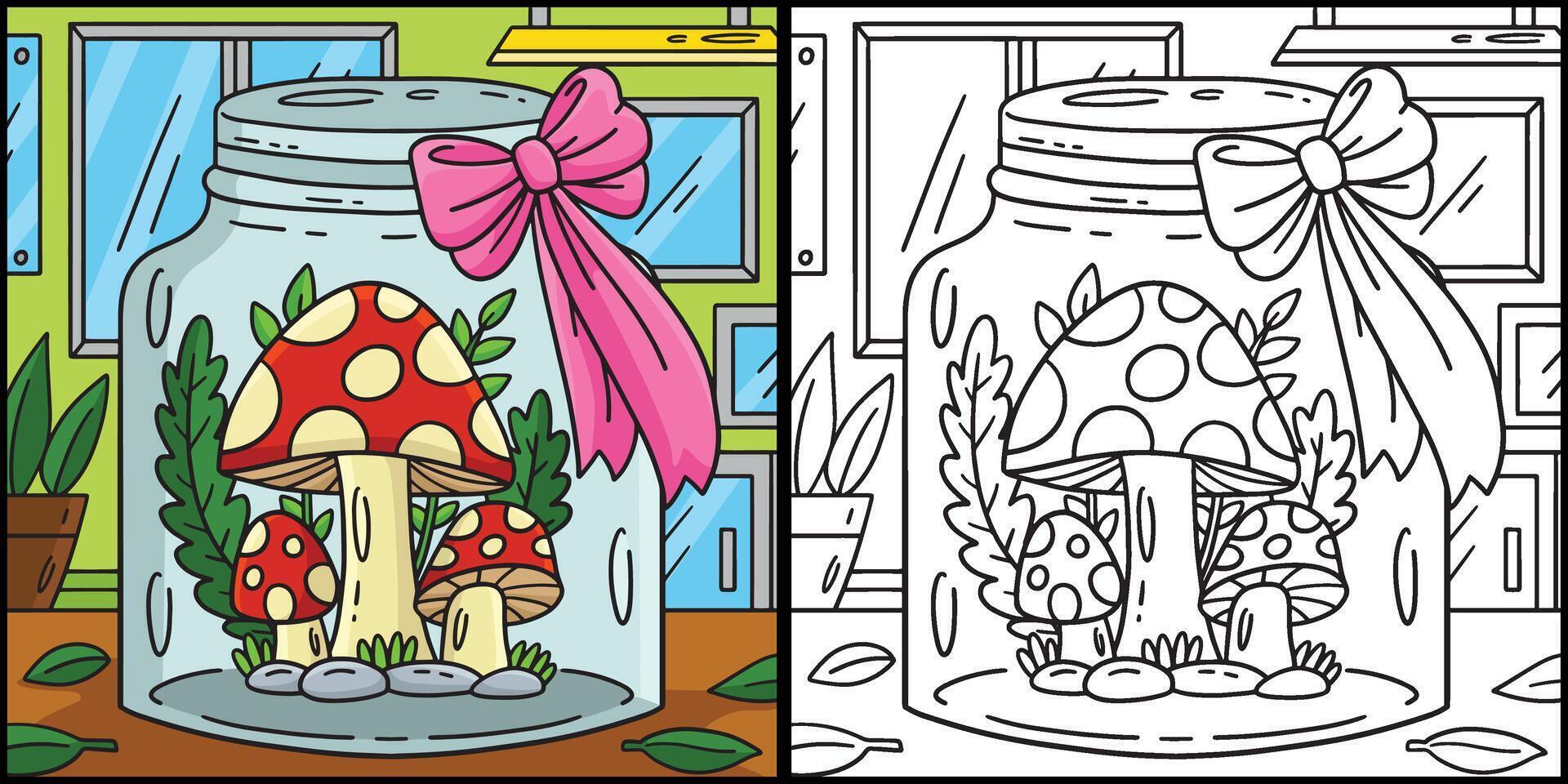 Mushrooms in a Jar Coloring Page Illustration vector