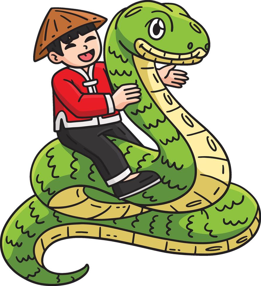 Year of the Snake Child Riding a Snake Clipart vector