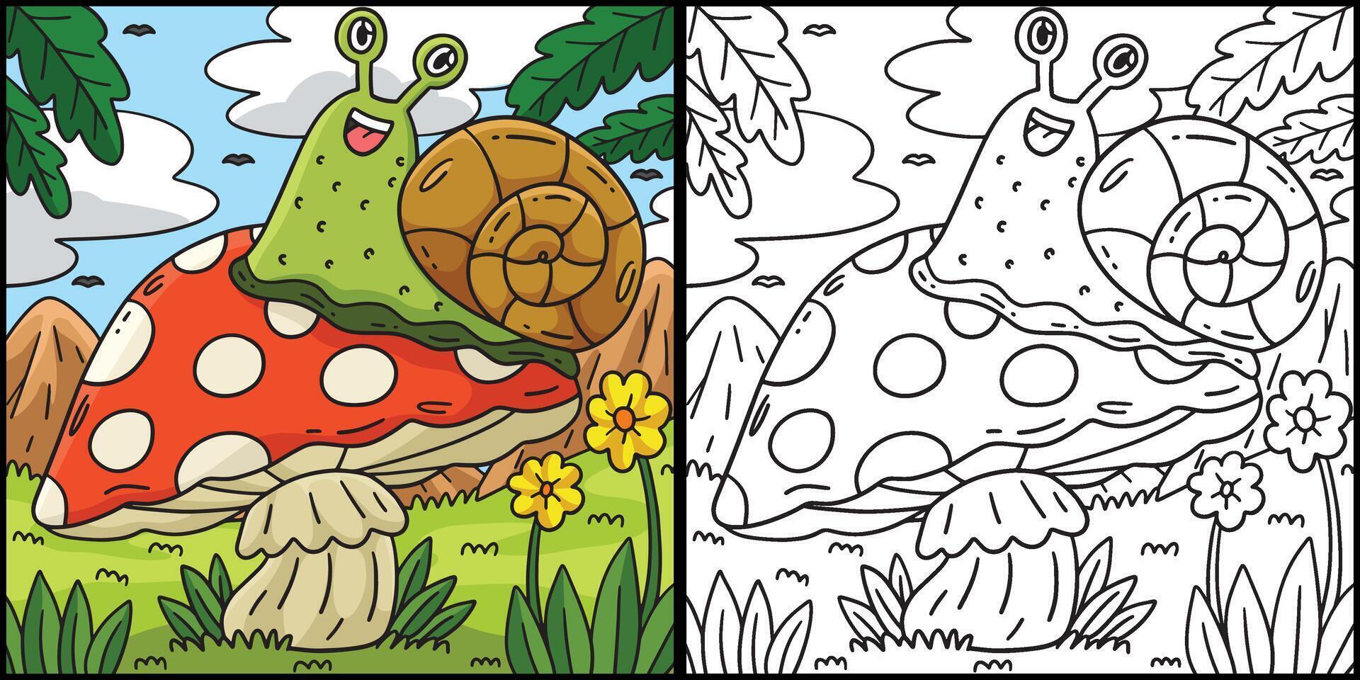 Mushroom and Snail Coloring Page Illustration vector