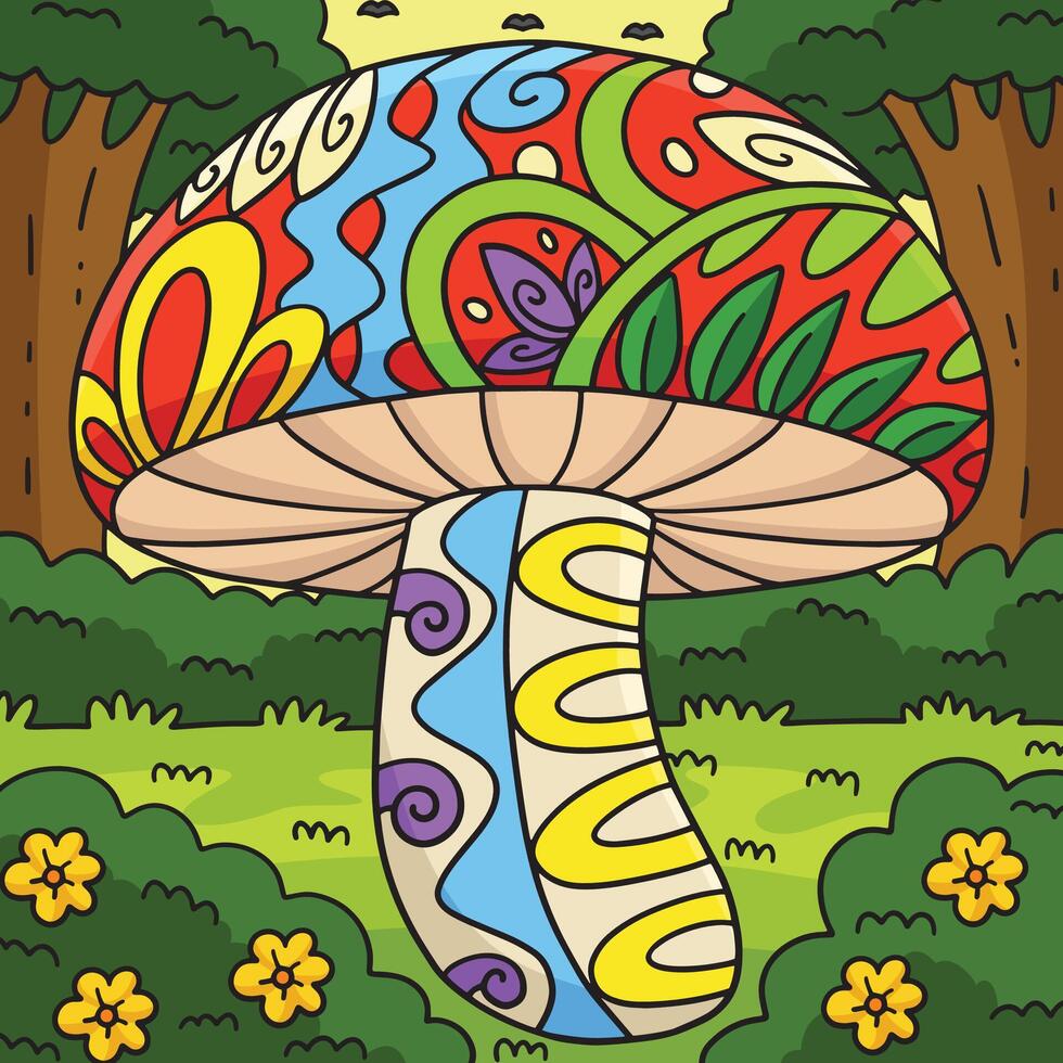 Mushroom with Patterns Colored Cartoon vector